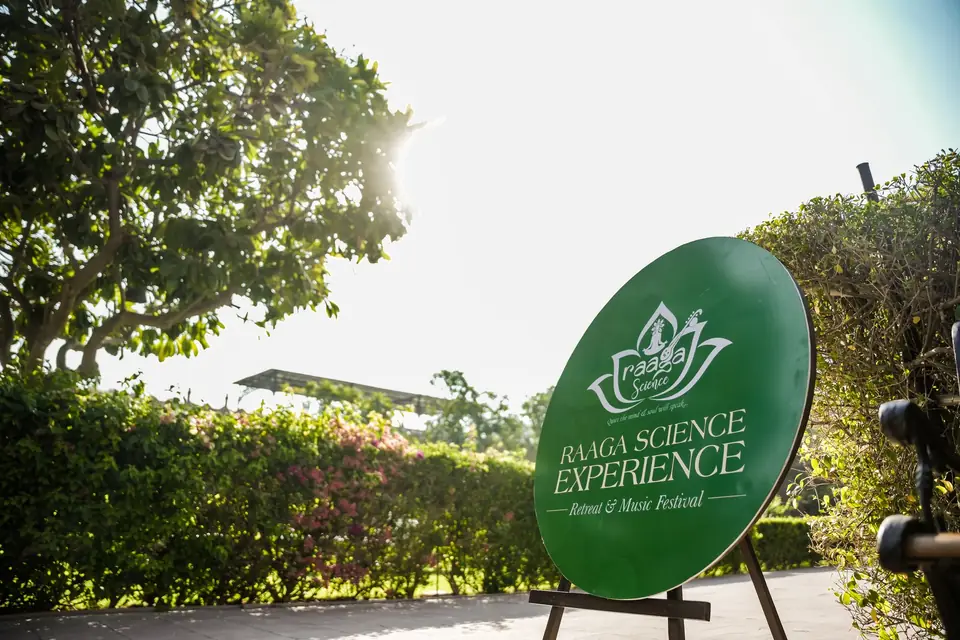 The Raaga Science Experience signboard in the garden at Pal Garh