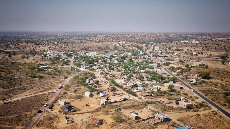 The desert and the village from the air