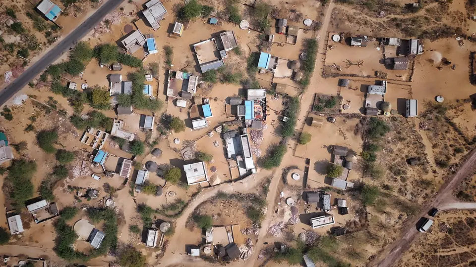 Village houses and lanes from above